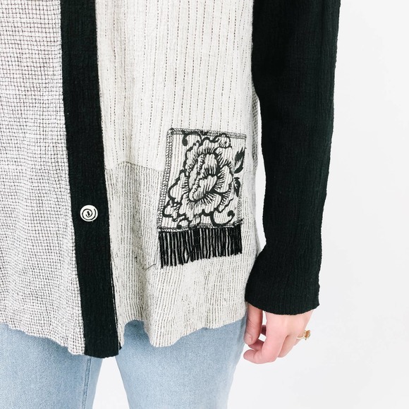 Vintage Black & Gray Blouse with Tassels - Picture 5 of 8